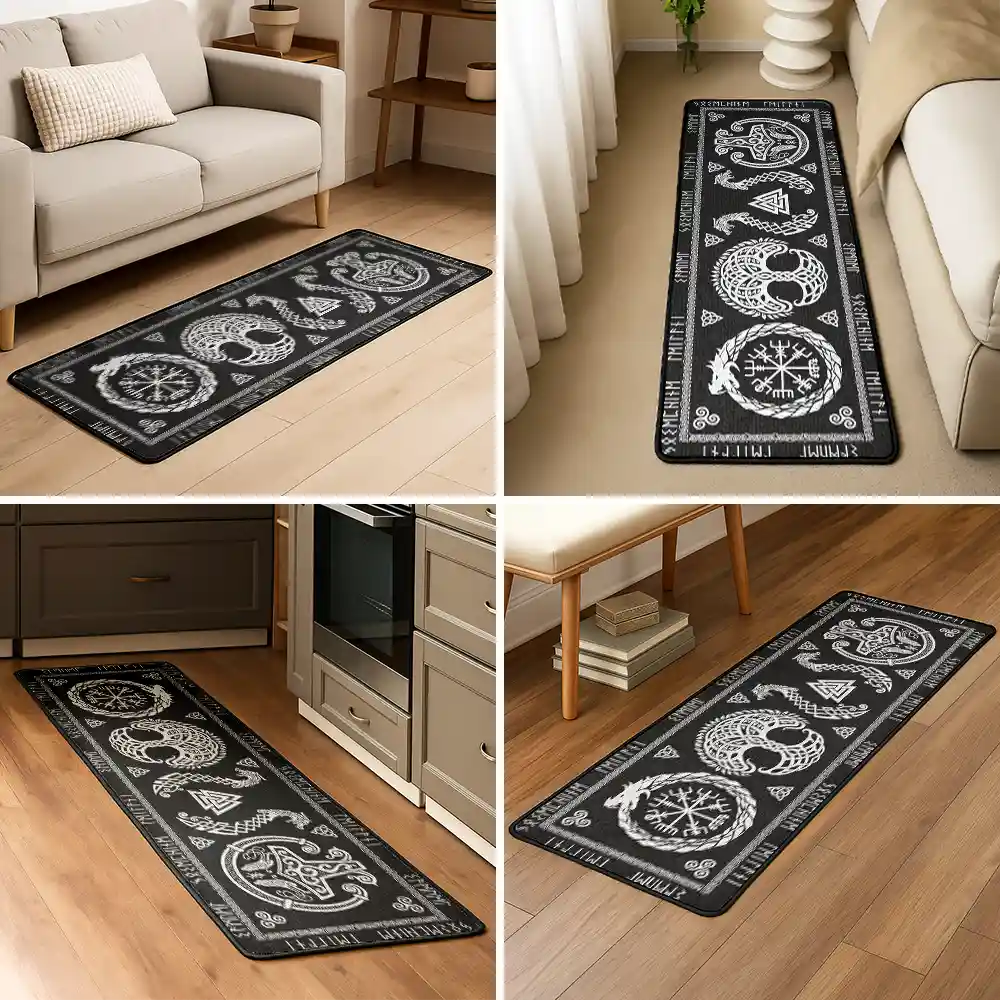 Viking Runes Custom Family Name Scandinavia - Personalized Runner Rug - Image 5