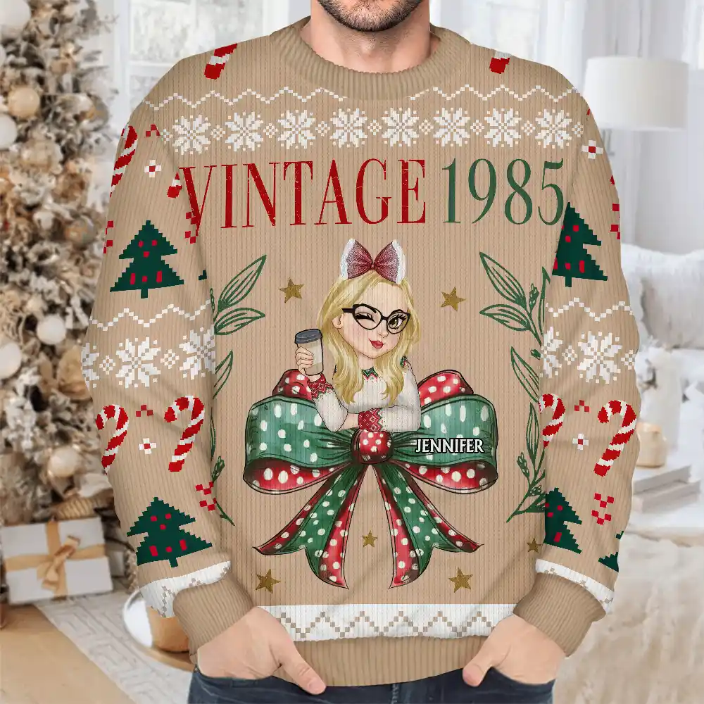 Vintage Christmas - Personalized Unisex Ugly Sweater - Image 4