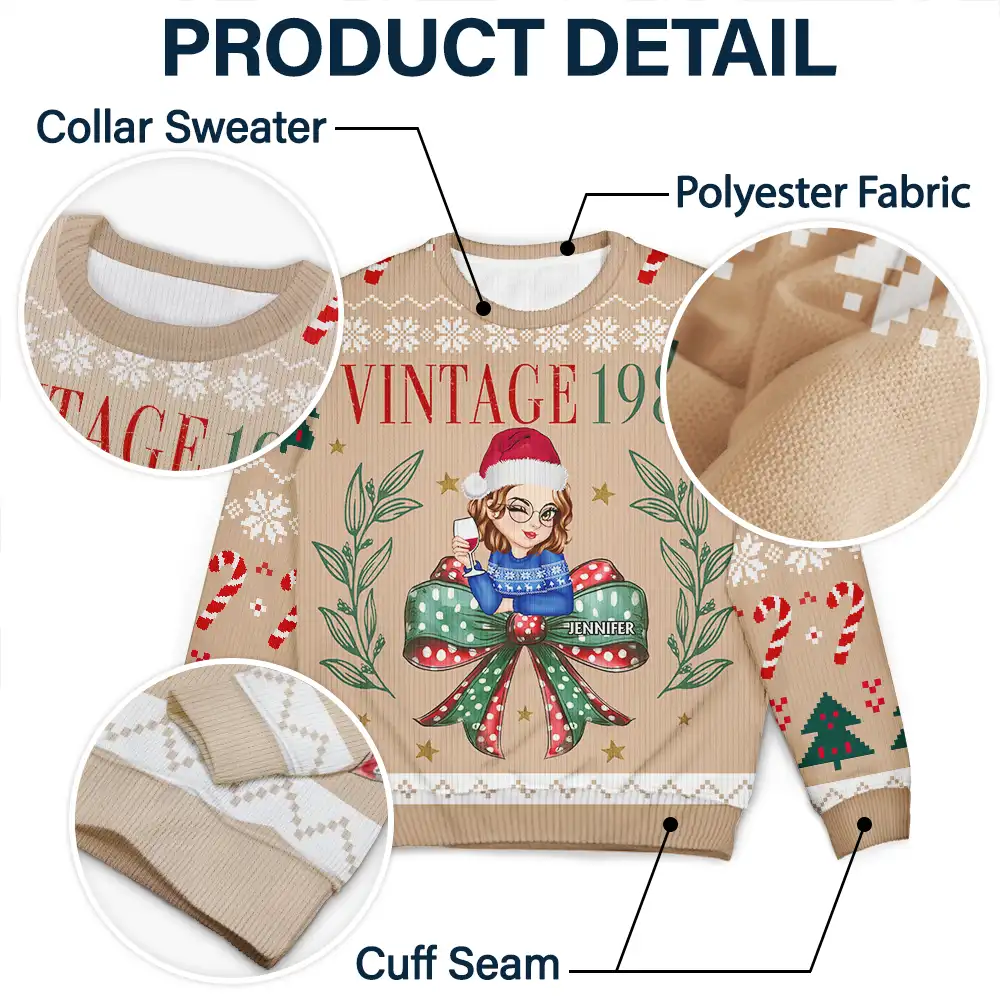 Vintage Christmas - Personalized Unisex Ugly Sweater - Image 6