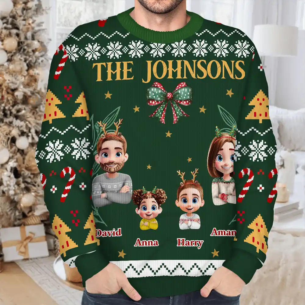 Vintage Family Christmas - Personalized Unisex Ugly Sweater - Image 3