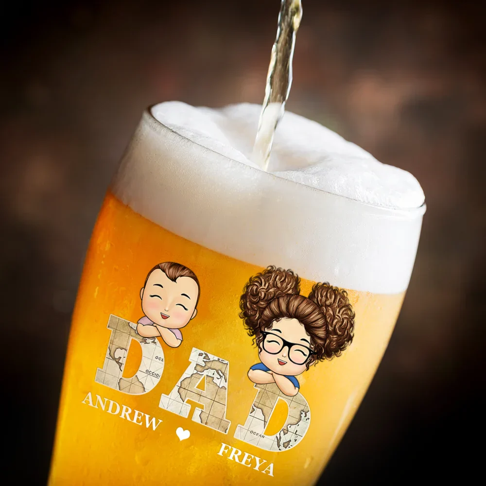 Vintage Map Papa Dad Title Cute Kids - Personalized Pilsner Glass - Image 3