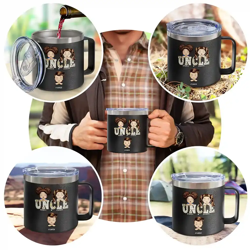 Vintage Map Papa Daddy Grandpa - Personalized 14oz Stainless Steel Tumbler With Handle - Image 5