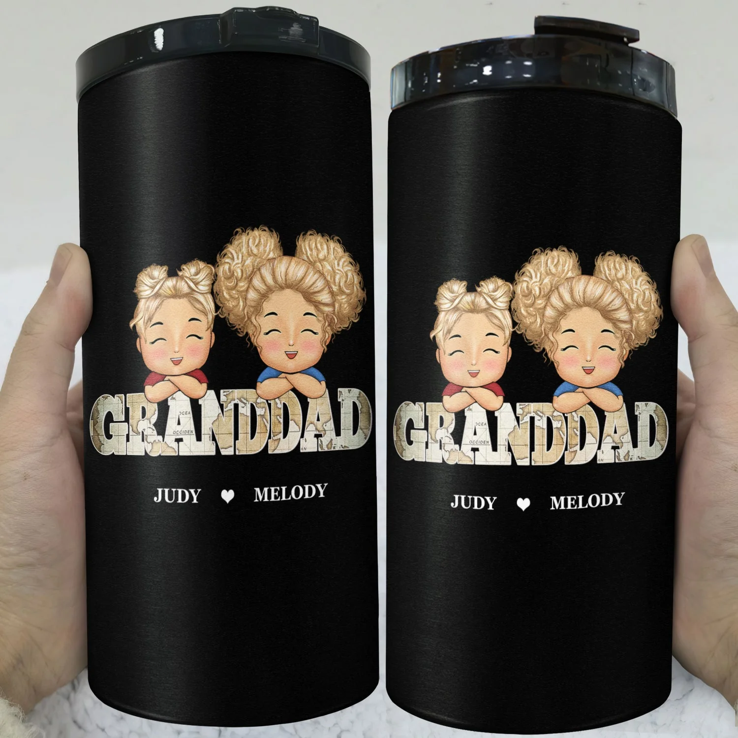Vintage Map Papa Title - Birthday, Loving Gift For Dad, Father, Papa, Grandpa, Grandfather - Personalized Custom 4 In 1 Can Cooler Tumbler - Image 3