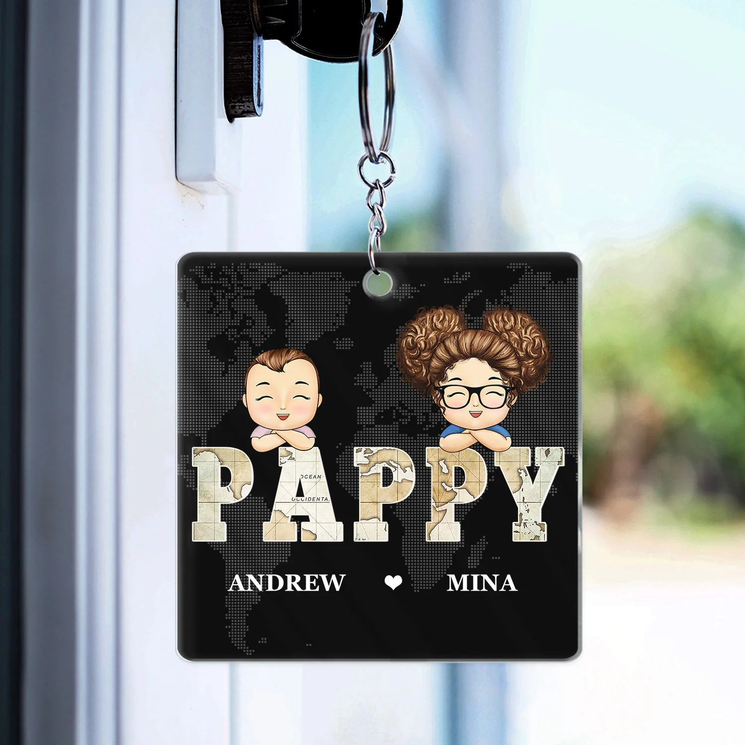 Vintage Map Papa Title - Birthday, Loving Gift For Dad, Father, Papa, Grandpa, Grandfather - Personalized Custom Acrylic Keychain - Image 3