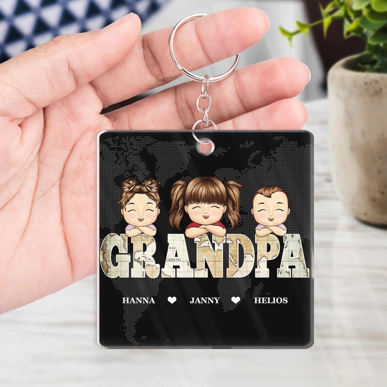 Vintage Map Papa Title - Birthday, Loving Gift For Dad, Father, Papa, Grandpa, Grandfather - Personalized Custom Acrylic Keychain - Image 4