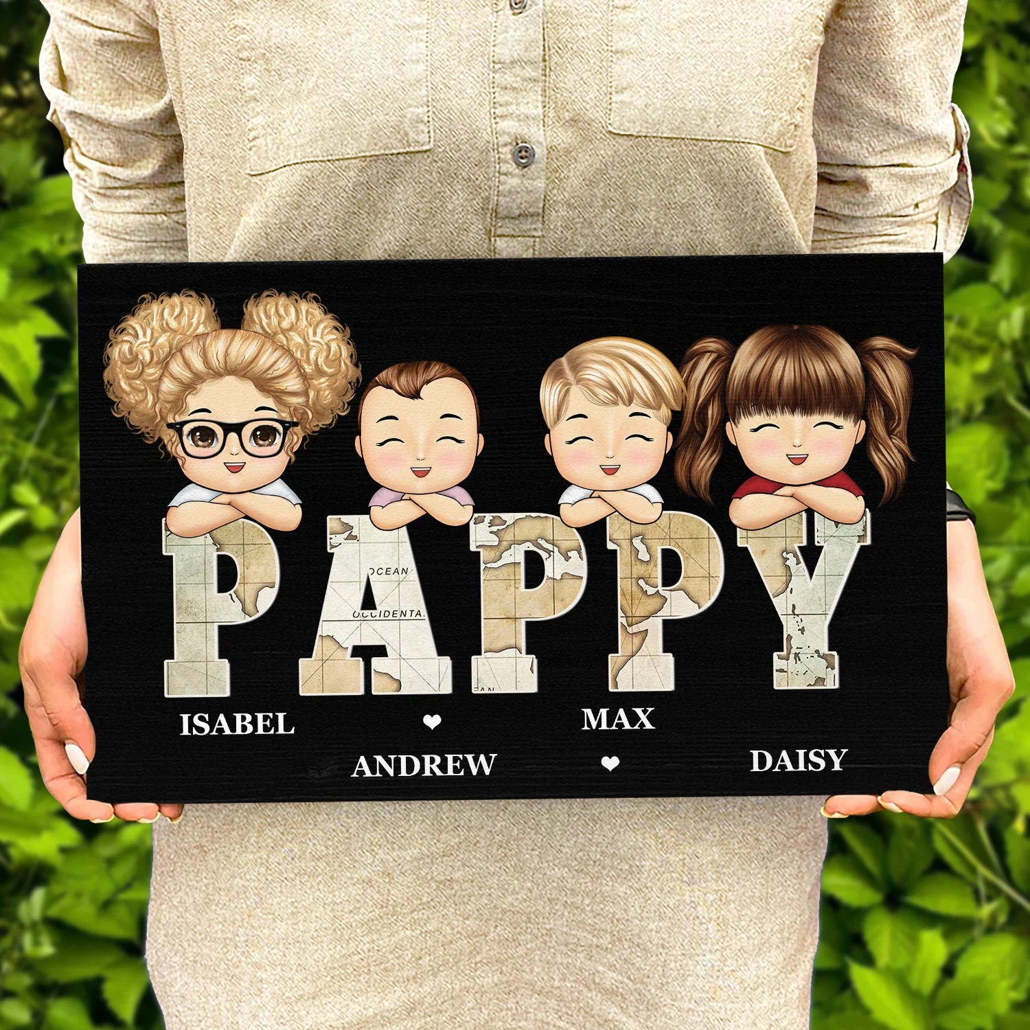 Vintage Map Papa Title - Birthday, Loving Gift For Dad, Father, Papa, Grandpa, Grandfather - Personalized Custom Wood Rectangle Sign - Image 4