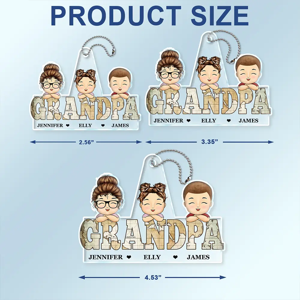 Vintage Map Titles Chibi Kids - Personalized Acrylic Car Hanger - Image 4