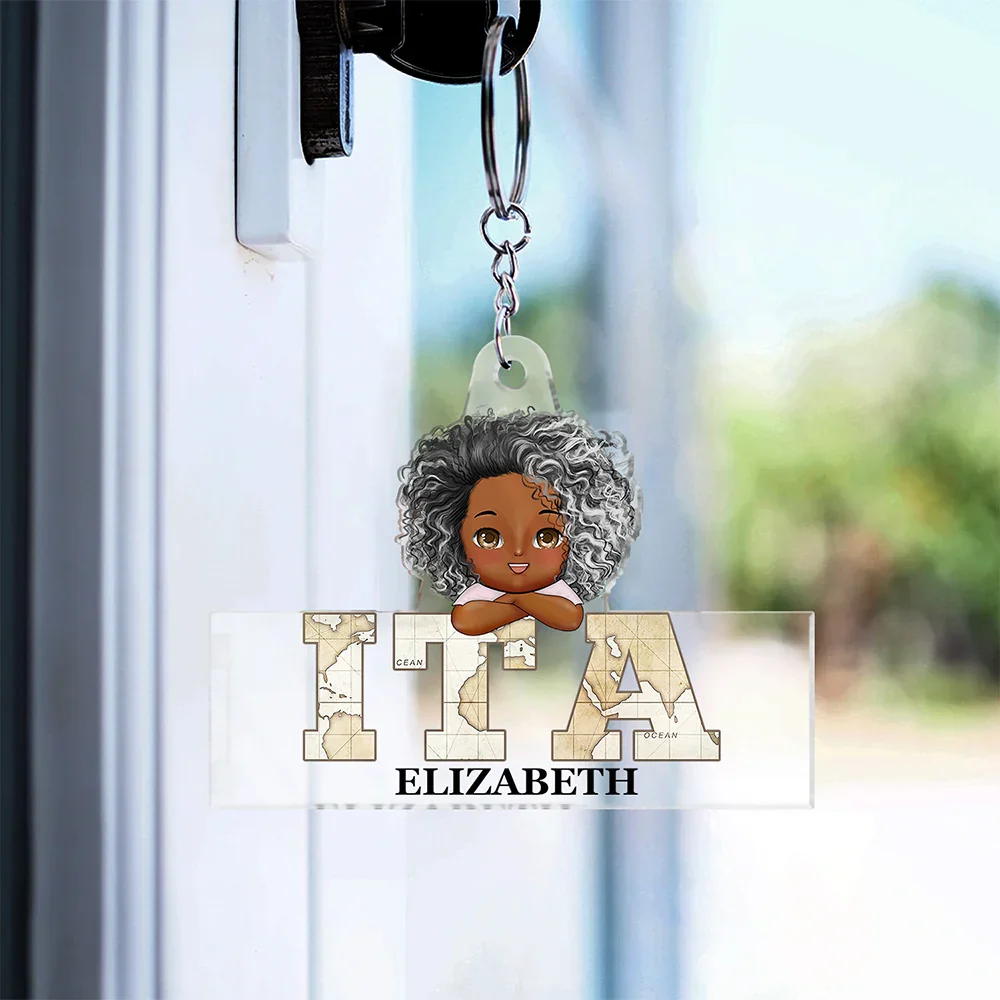 Vintage Map Titles Chibi Kids - Personalized Cutout Acrylic Keychain - Image 3