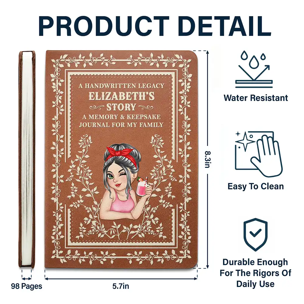 Vintage Mom's Story Memory & Keepsake - Personalized Leather Journal - Image 5