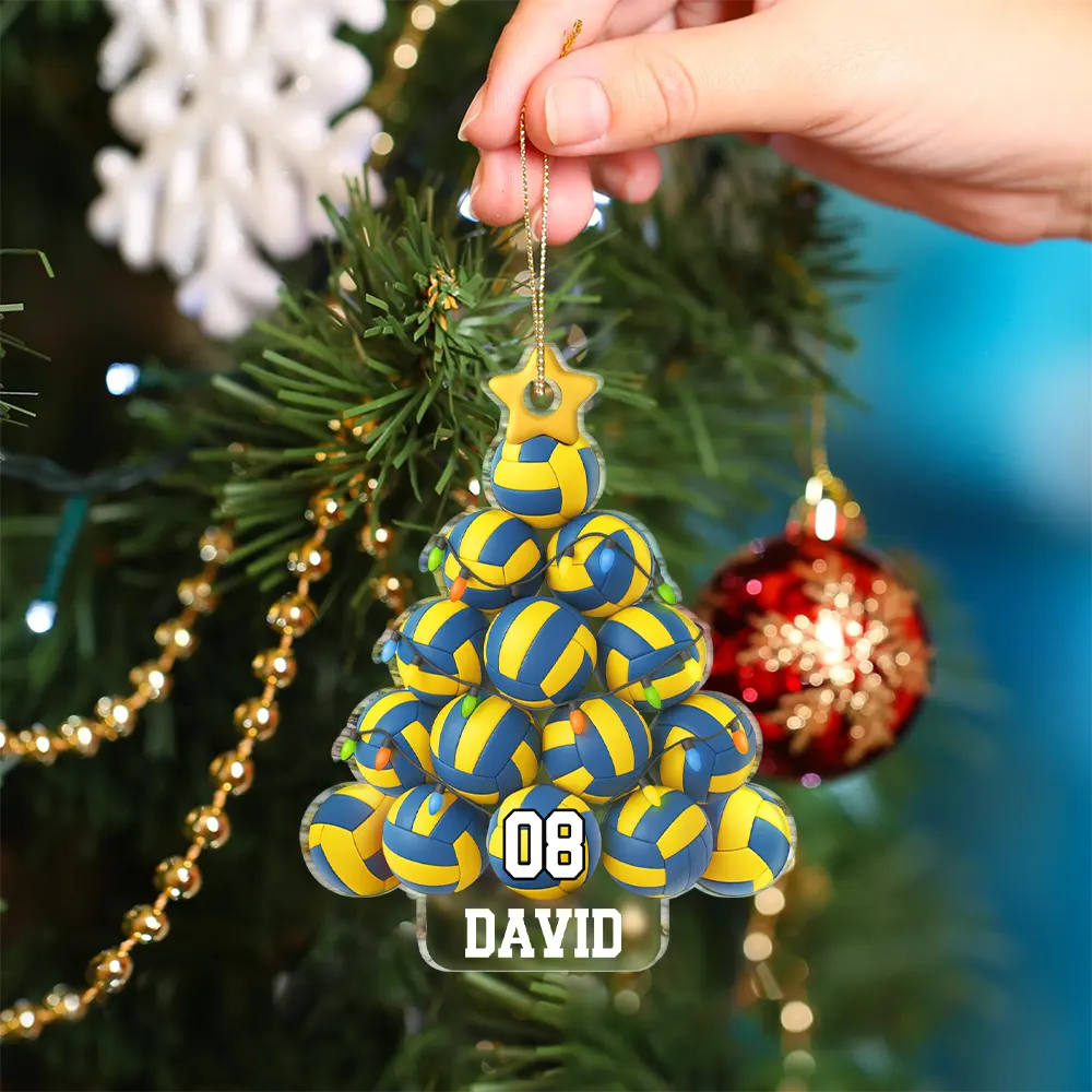 Volleyball Christmas Tree - Personalized Custom Shaped Acrylic Ornament - Image 4