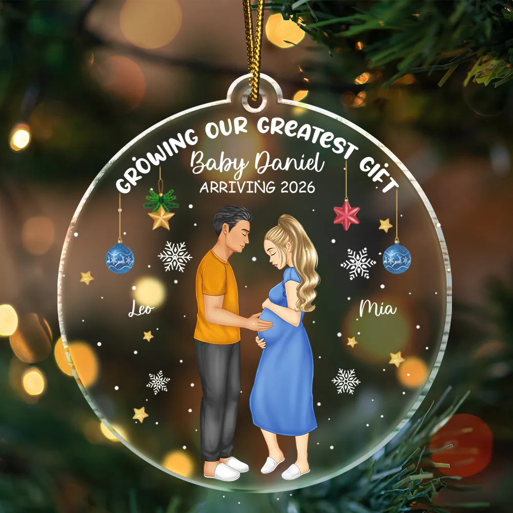 Waiting For Expecting Baby - Personalized Custom Shaped Acrylic Ornament - Image 3
