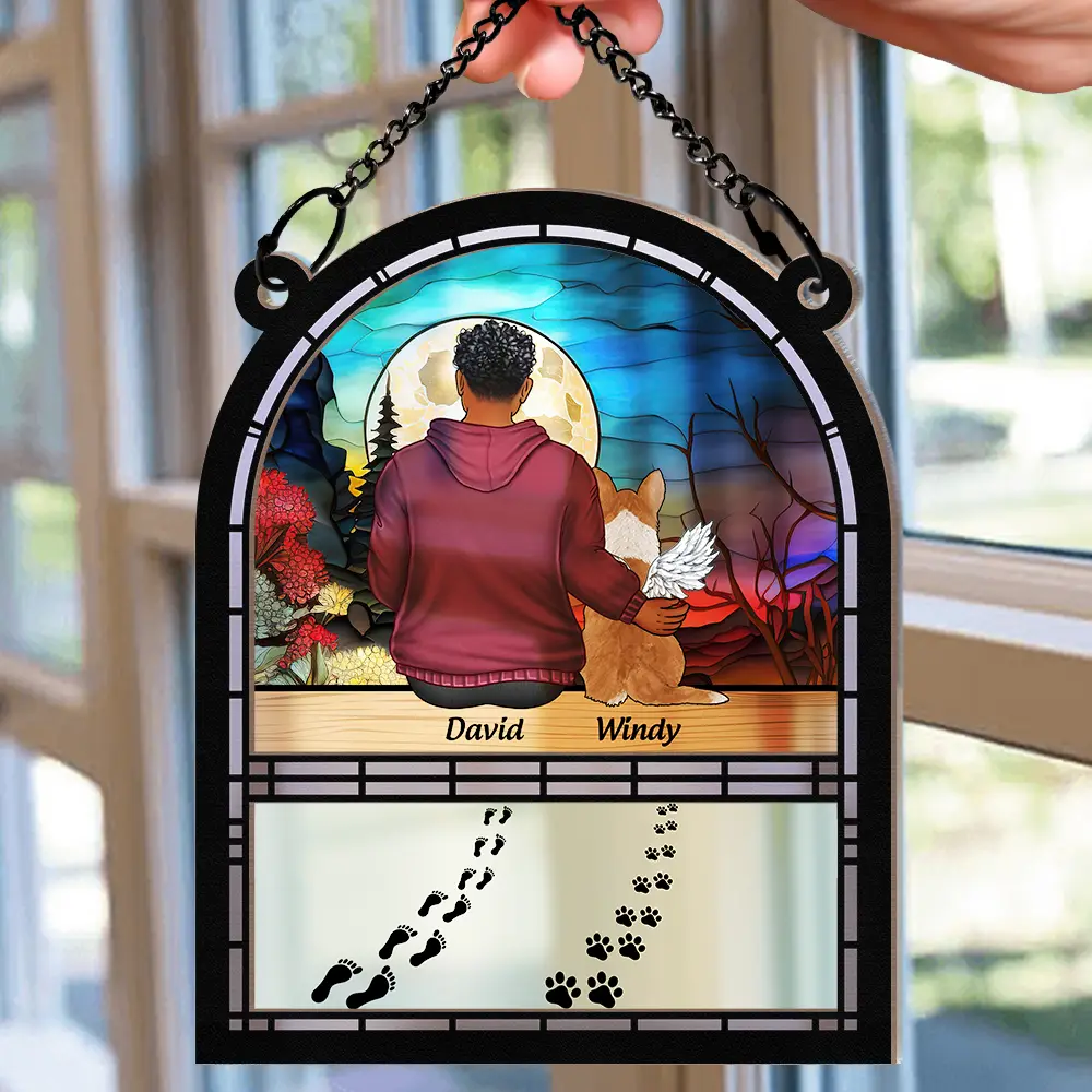 Walking Dog Dad - Personalized Window Hanging Suncatcher Ornament - Image 2