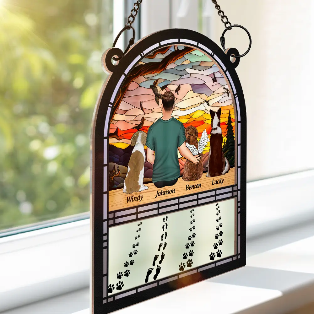 Walking Dog Dad - Personalized Window Hanging Suncatcher Ornament - Image 3