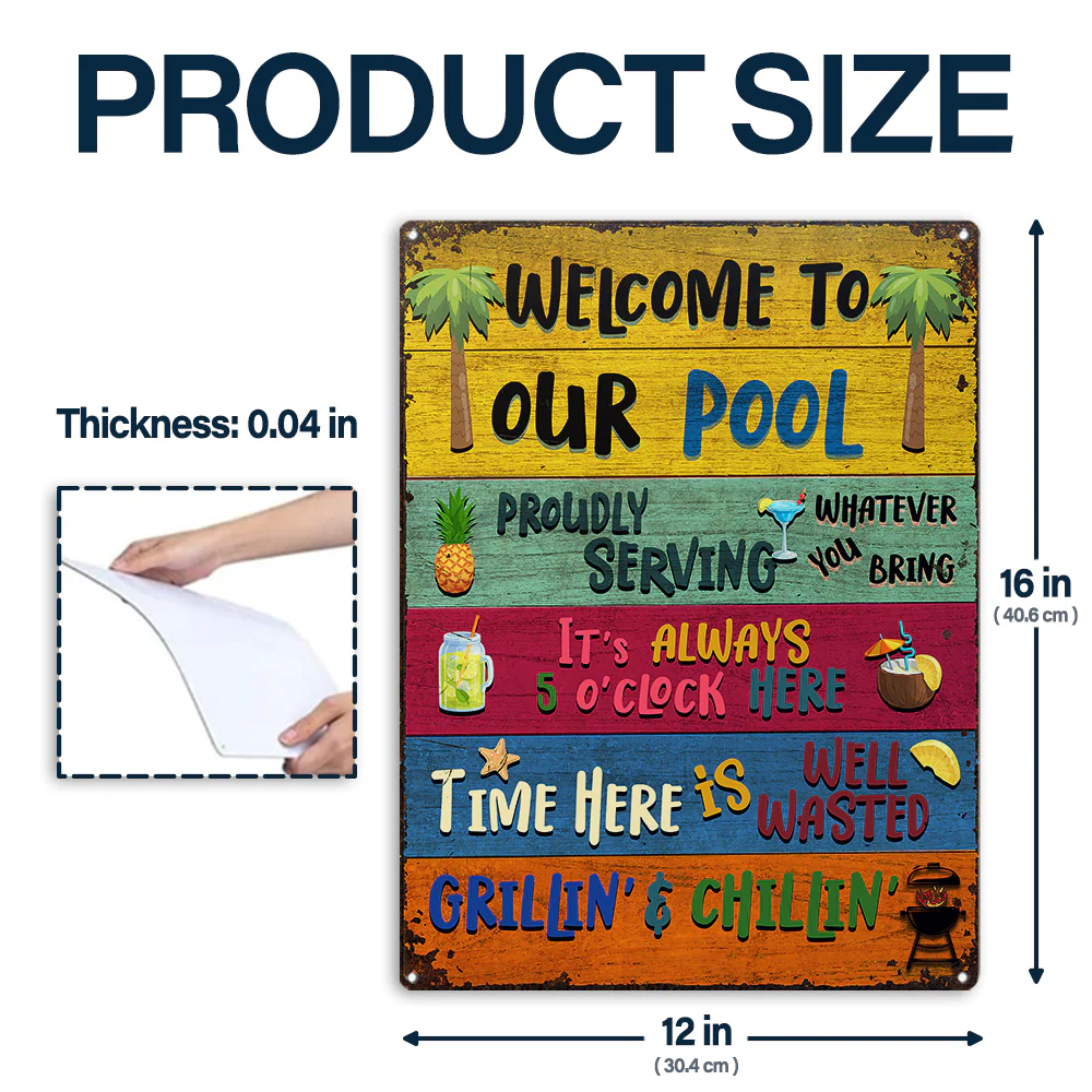 Wander Prints Gift For Pool Lovers - Welcome To Our Pool Rustic Metal Signs - Outdoor Decor, Summer, BBQ Party Gift AZCS - Image 2