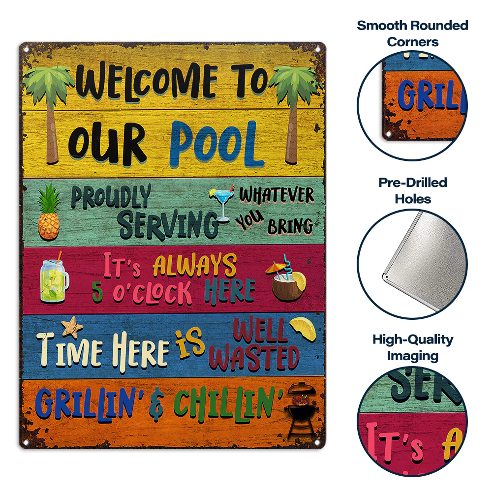 Wander Prints Gift For Pool Lovers - Welcome To Our Pool Rustic Metal Signs - Outdoor Decor, Summer, BBQ Party Gift AZCS - Image 3