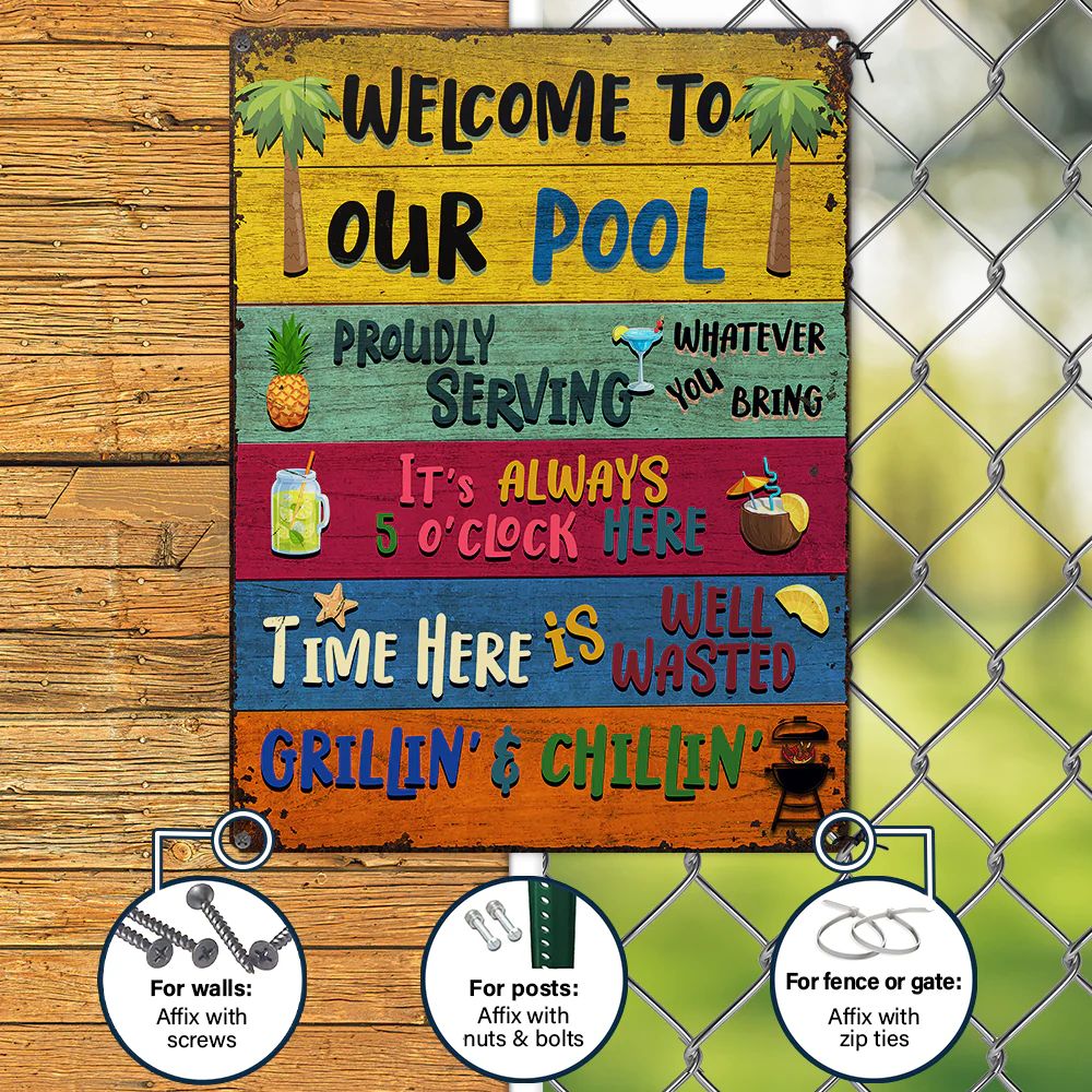 Wander Prints Gift For Pool Lovers - Welcome To Our Pool Rustic Metal Signs - Outdoor Decor, Summer, BBQ Party Gift AZCS - Image 5