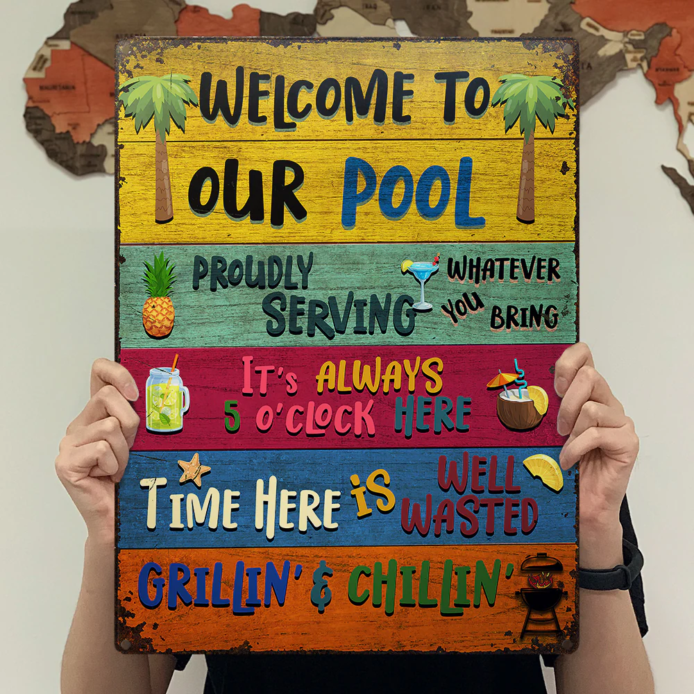 Wander Prints Gift For Pool Lovers - Welcome To Our Pool Rustic Metal Signs - Outdoor Decor, Summer, BBQ Party Gift AZCS - Image 6