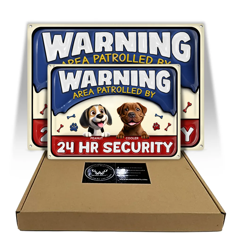 Warning Area Patrolled By 24 Hr Security 3D Effect Dogs - Personalized Classic Metal Signs - Image 5