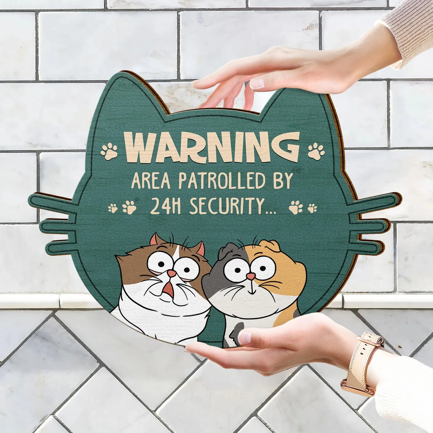 Warning Area Patrolled By Cats - Gift For Cat Lovers - Personalized Custom Shaped Wood Sign - Image 4