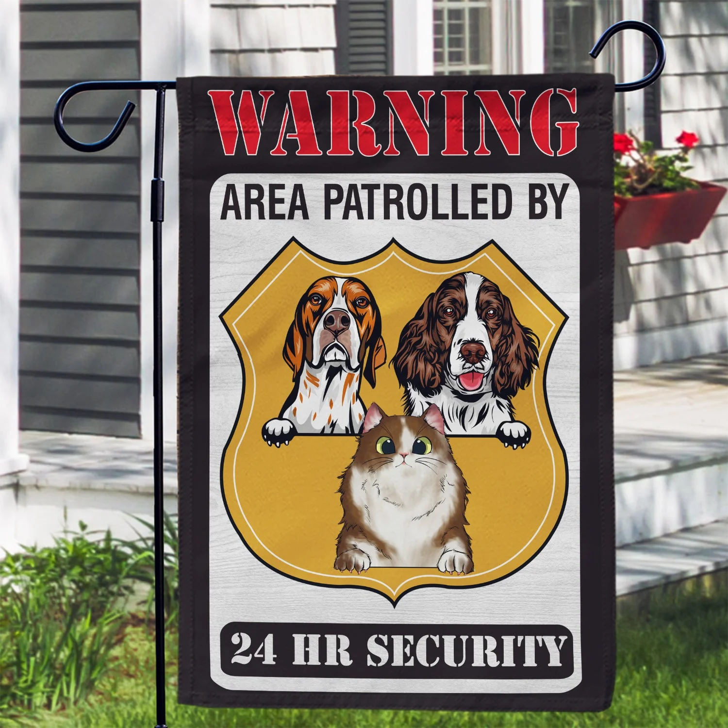 Warning Area Patrolled By Dogs And Cats - Outdoor Home Decor Gift For Pet Lovers - Personalized Flag - Image 3