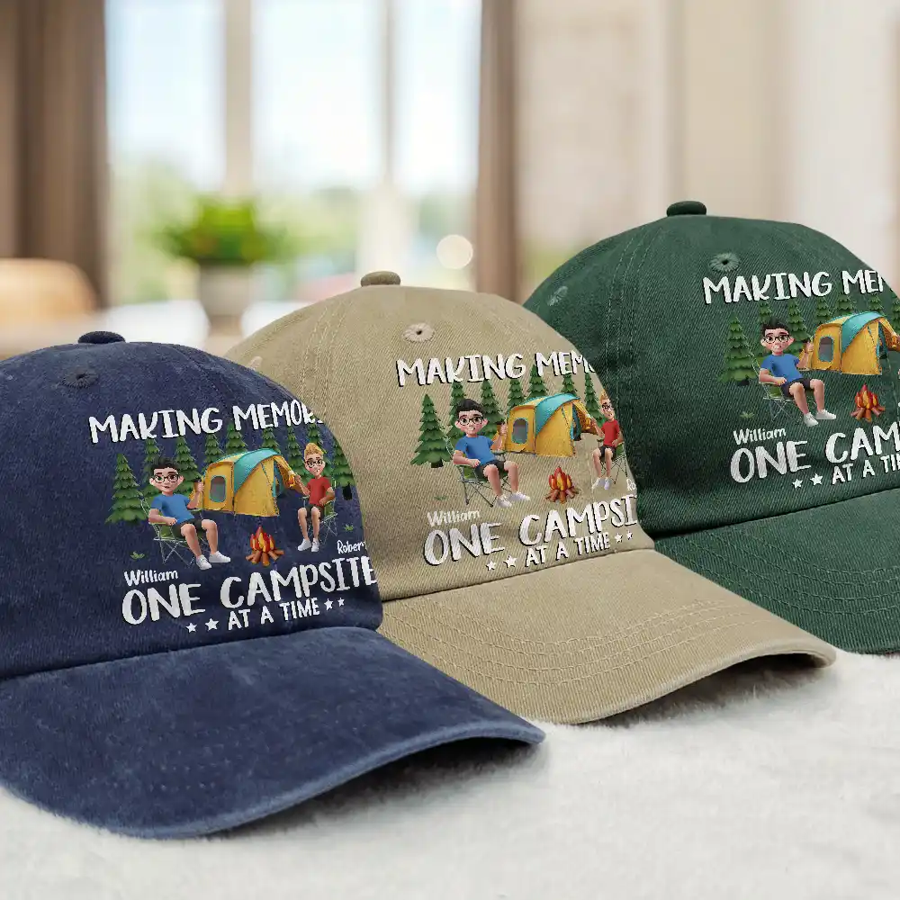 Warning Camping Again - Personalized Vintage Washed Denim Cap - Image 3