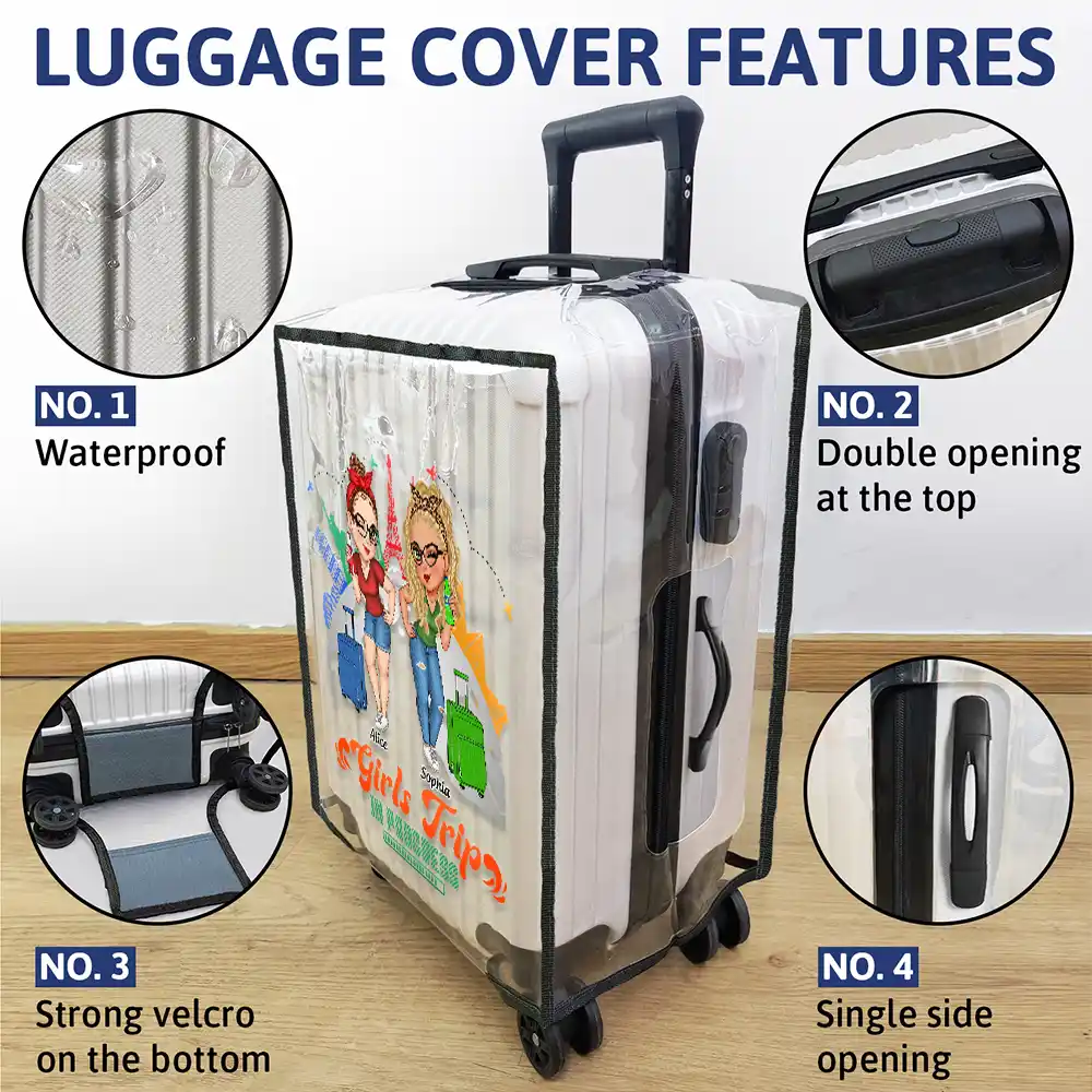 Warning Girls Trip In Progress - Personalized Clear Luggage Cover - Image 4