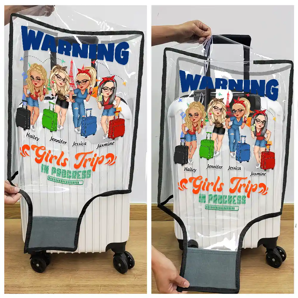 Warning Girls Trip In Progress - Personalized Clear Luggage Cover - Image 5