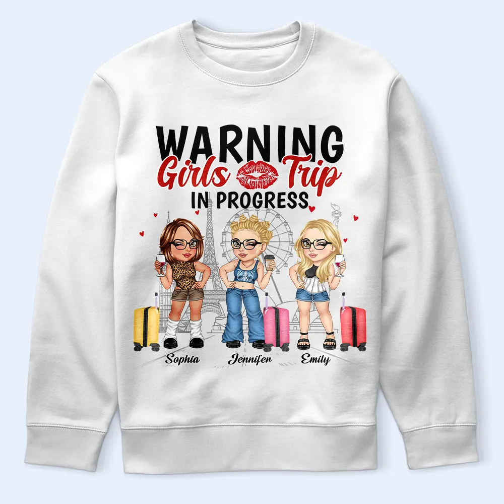 Warning Girls Trip In Progress - Personalized T Shirt - Image 5
