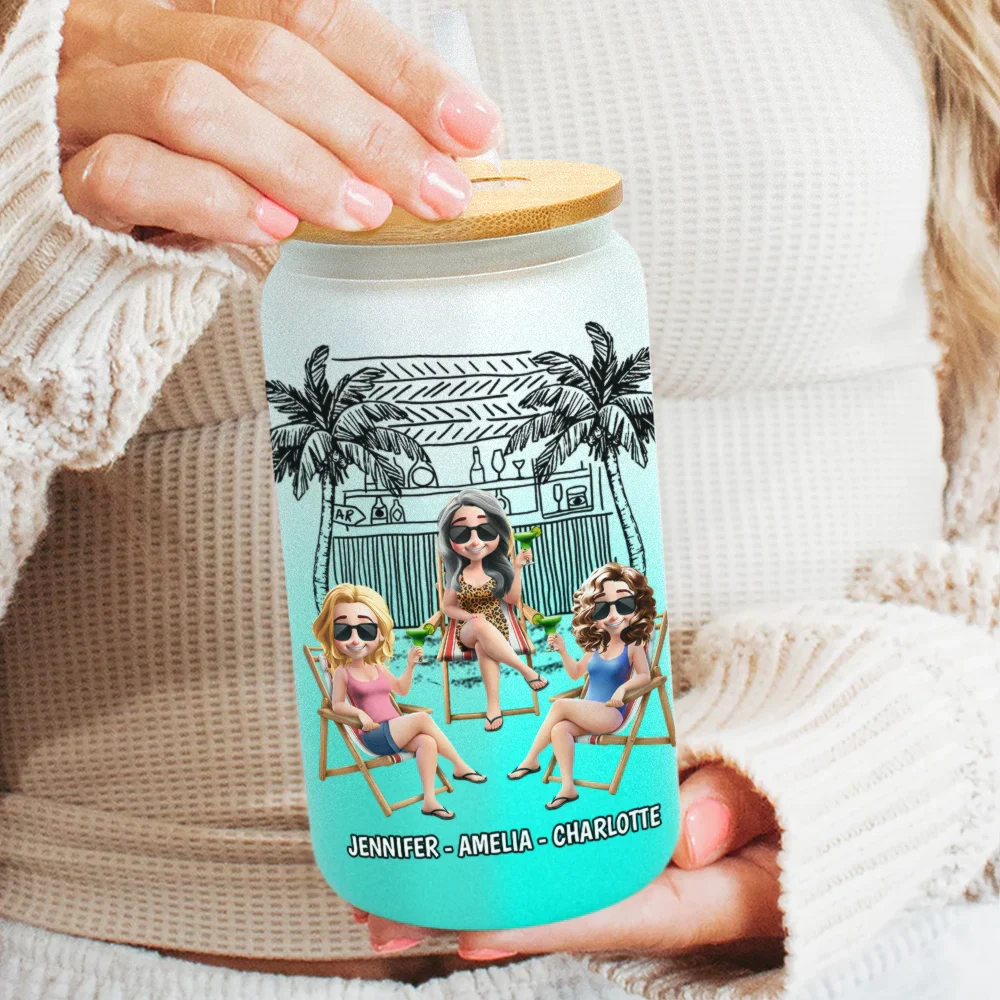 Warning The Girls Are Drinking Again Beach - Personalized Ombre Frosted Glass Can - Image 2