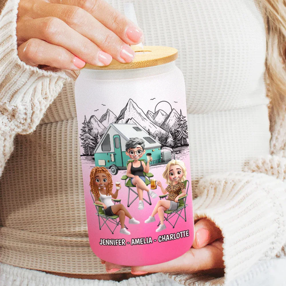 Warning The Girls Are Drinking Again Camping - Personalized Ombre Frosted Glass Can - Image 2