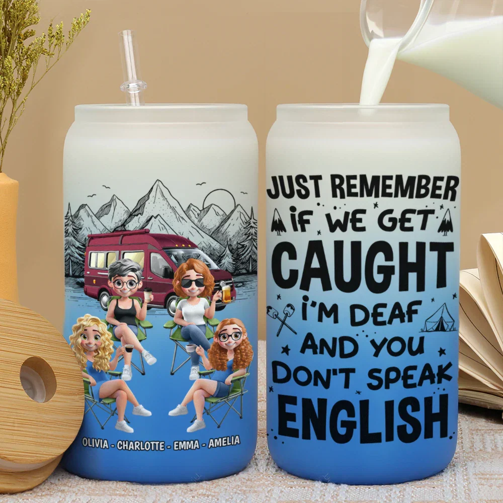 Warning The Girls Are Drinking Again Camping - Personalized Ombre Frosted Glass Can - Image 3