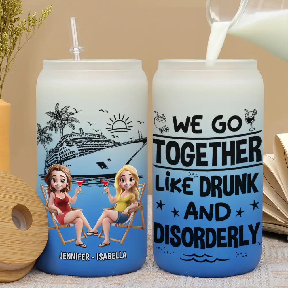 Warning The Girls Are Drinking Again Cruising - Personalized Ombre Frosted Glass Can - Image 3