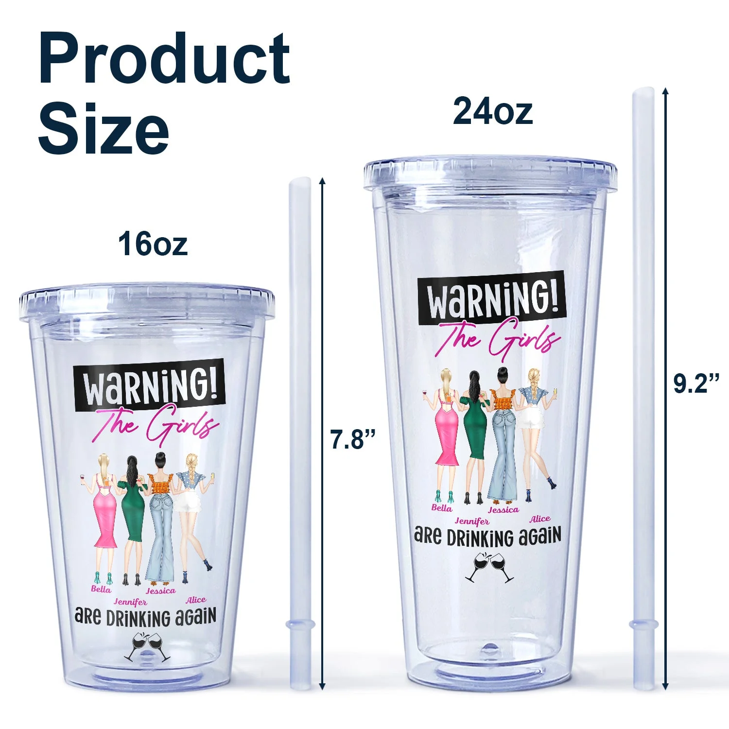 Warning The Girls Are Drinking Again Fashion Girl - Birthday, Anniversary Gift For Besties, Best Friends, Colleagues, Sisters - Personalized Acrylic Insulated Tumbler With Straw - Image 5