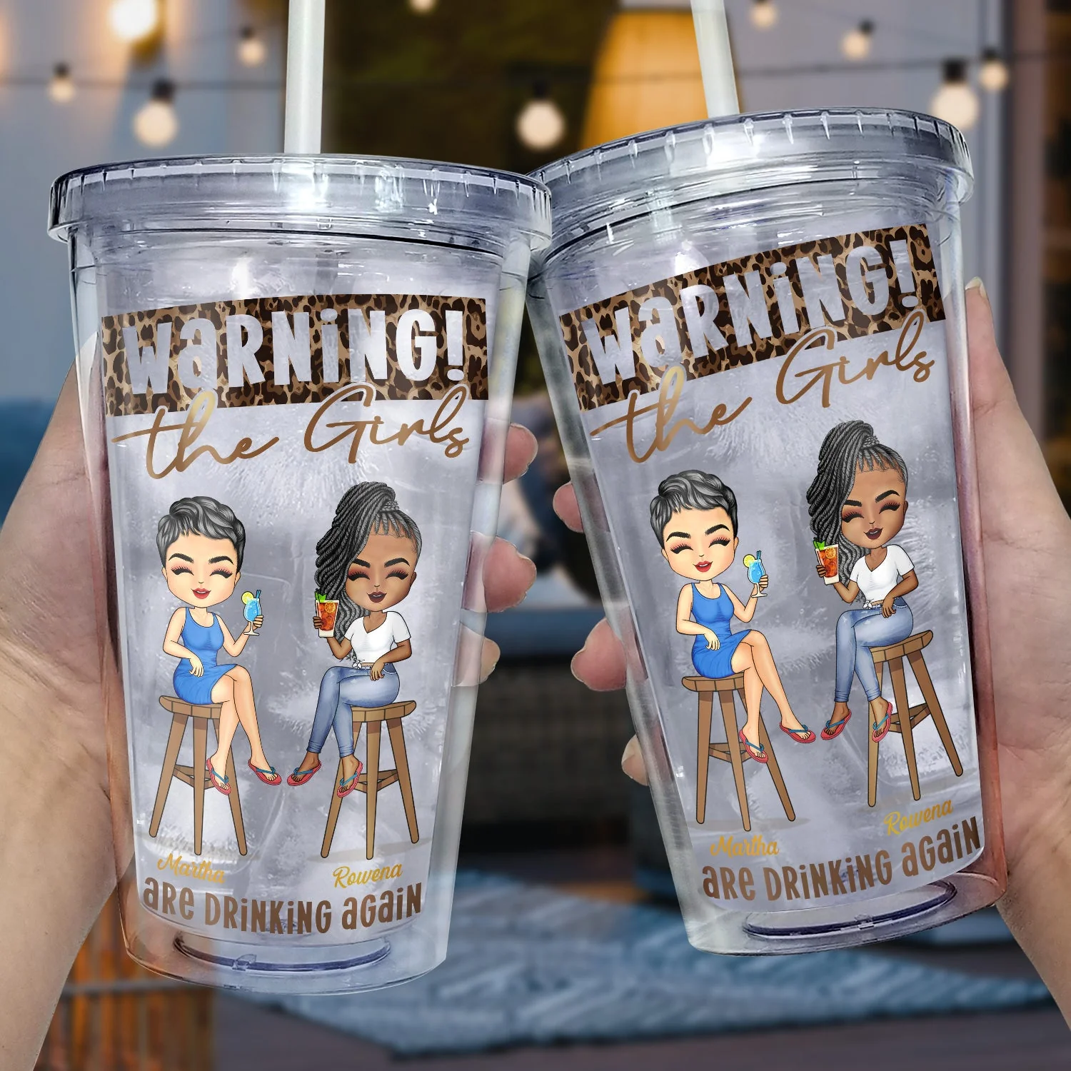 Warning The Girls Are Drinking Again Fashion Girl - Birthday, Travel Gift For Besties, Best Friends, Colleagues, Sisters - Personalized Acrylic Insulated Tumbler With Straw - Image 3