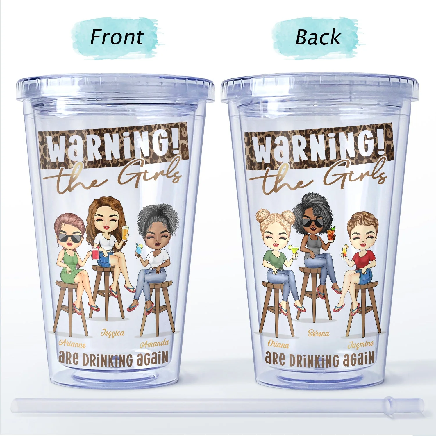 Warning The Girls Are Drinking Again Fashion Girl - Birthday, Travel Gift For Besties, Best Friends, Colleagues, Sisters - Personalized Acrylic Insulated Tumbler With Straw - Image 4