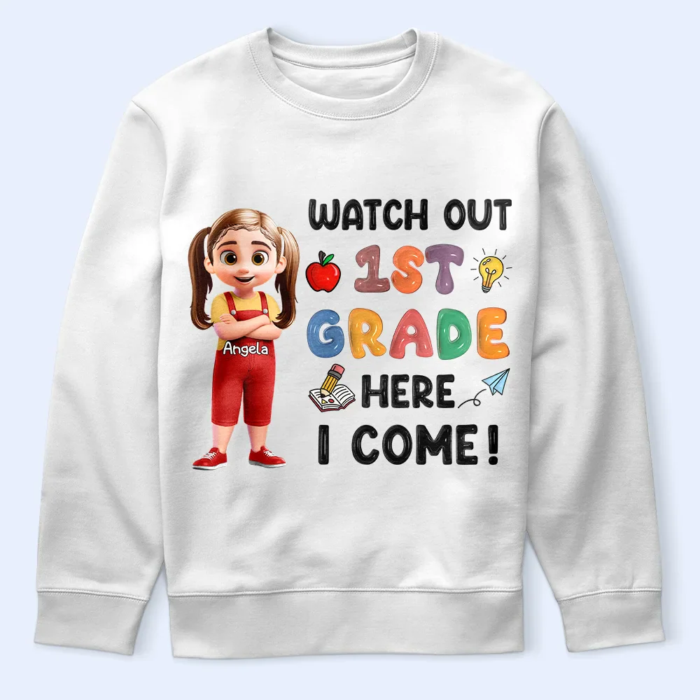 Watch Out Kindergarten Here I Come 3D Effect Kid - Personalized T Shirt - Image 5