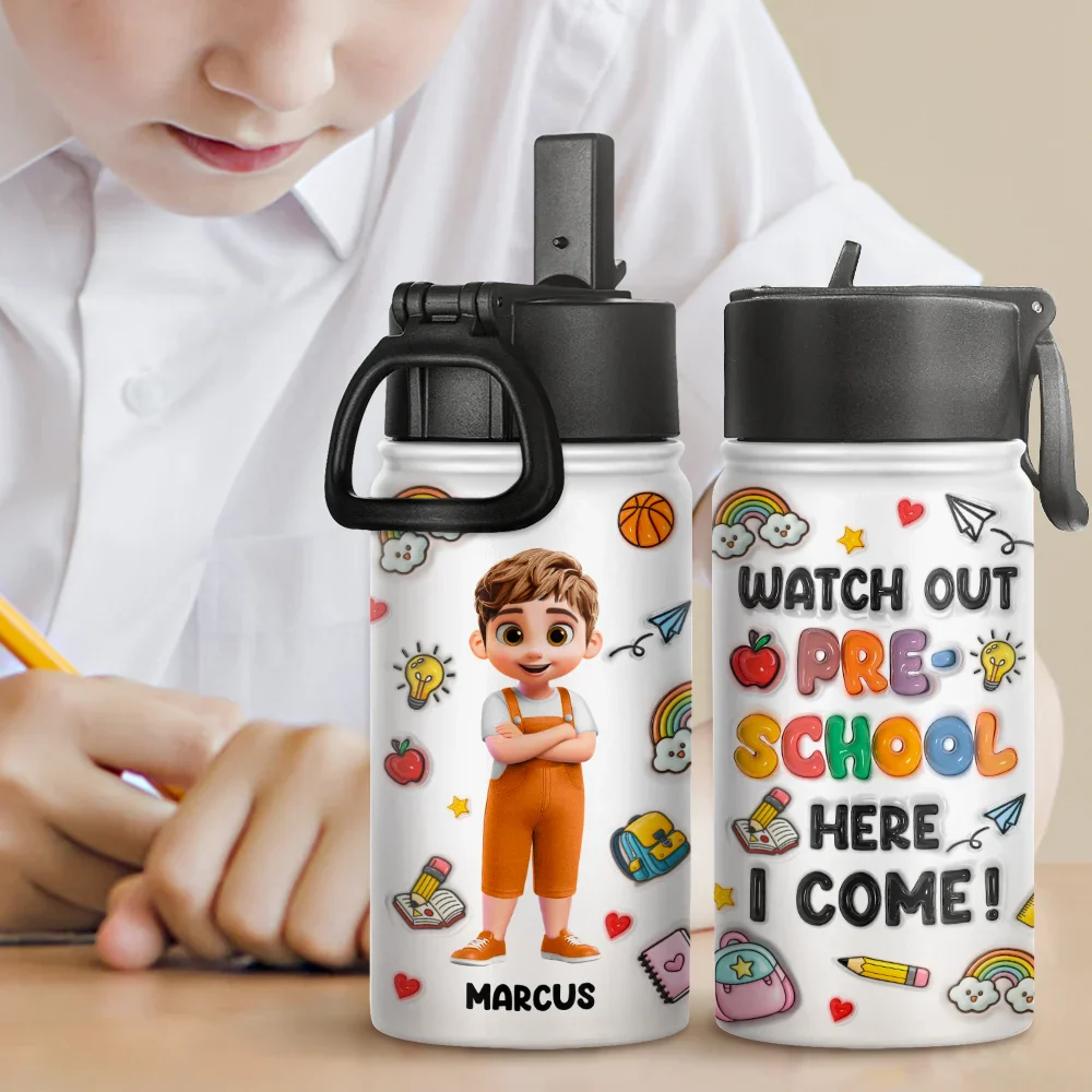 Watch Out Kindergarten Here I Come - Personalized Kids Water Bottle - Image 2