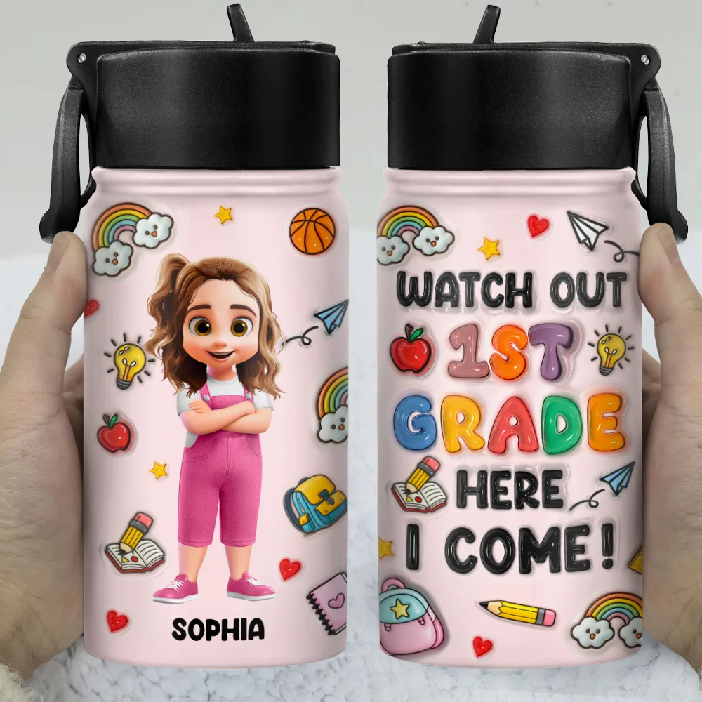 Watch Out Kindergarten Here I Come - Personalized Kids Water Bottle - Image 3