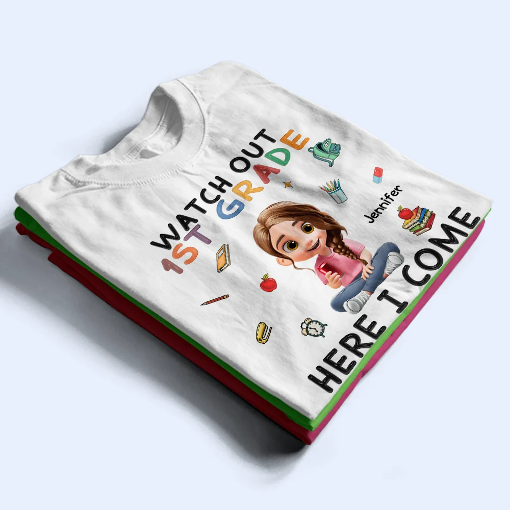 Watch Out Kindergarten Here I Come Sitting Kid - Personalized T Shirt - Image 2