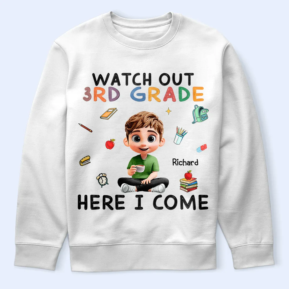 Watch Out Kindergarten Here I Come Sitting Kid - Personalized T Shirt - Image 5
