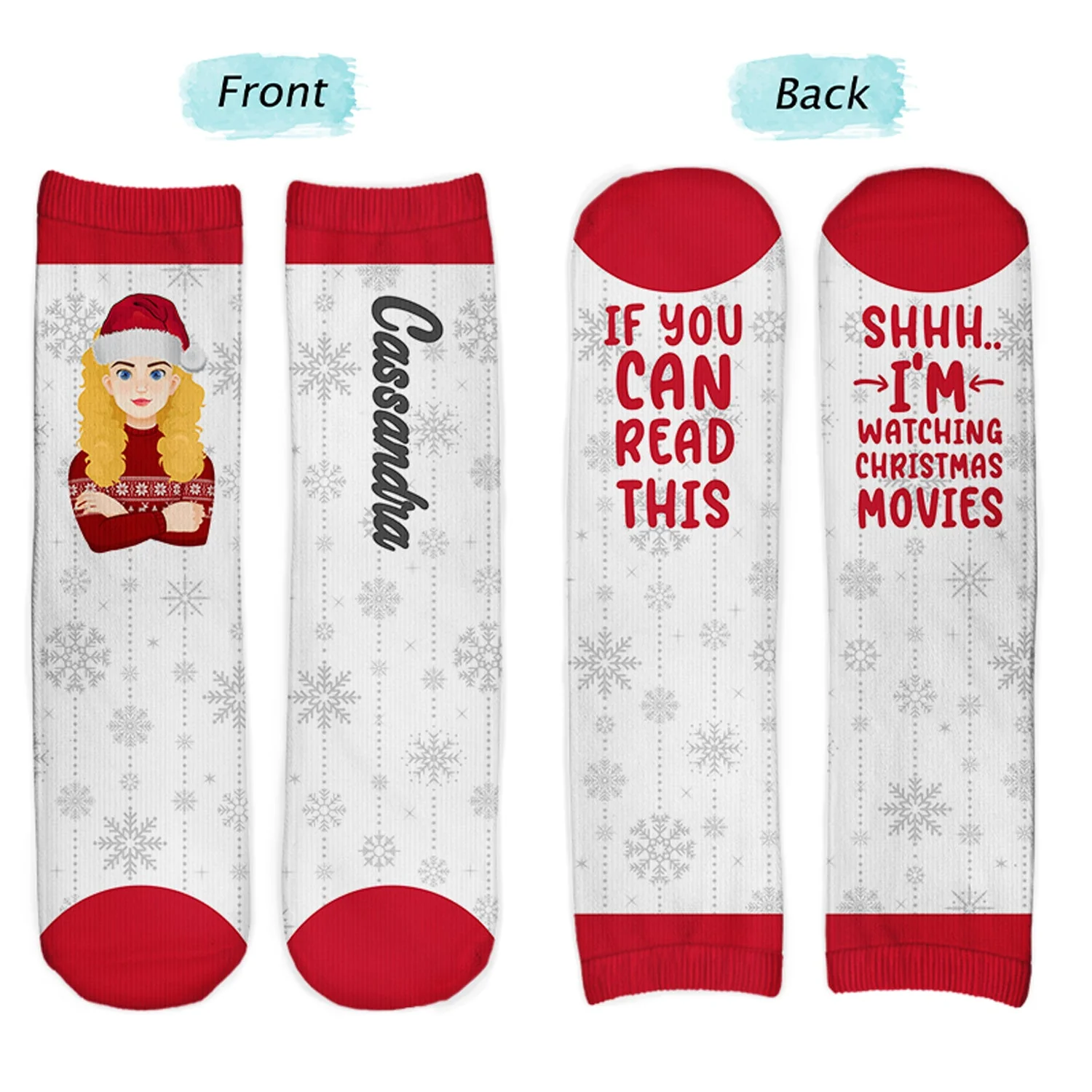 Watching Christmas Movies - Christmas Gift For Family - Personalized Socks - Image 2
