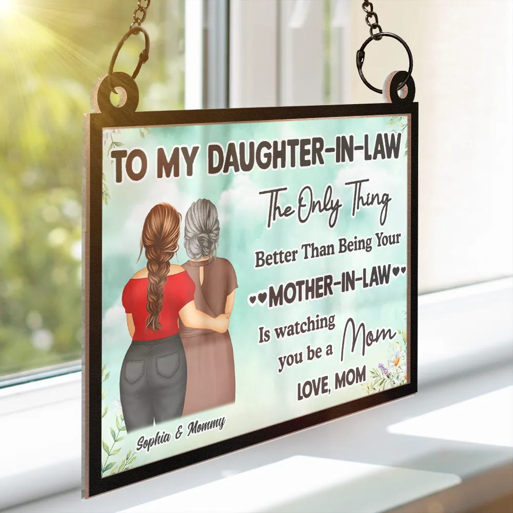 Watching You Being A Mom Mother To Daughter Starry Night - Personalized Window Hanging Suncatcher Ornament - Image 3