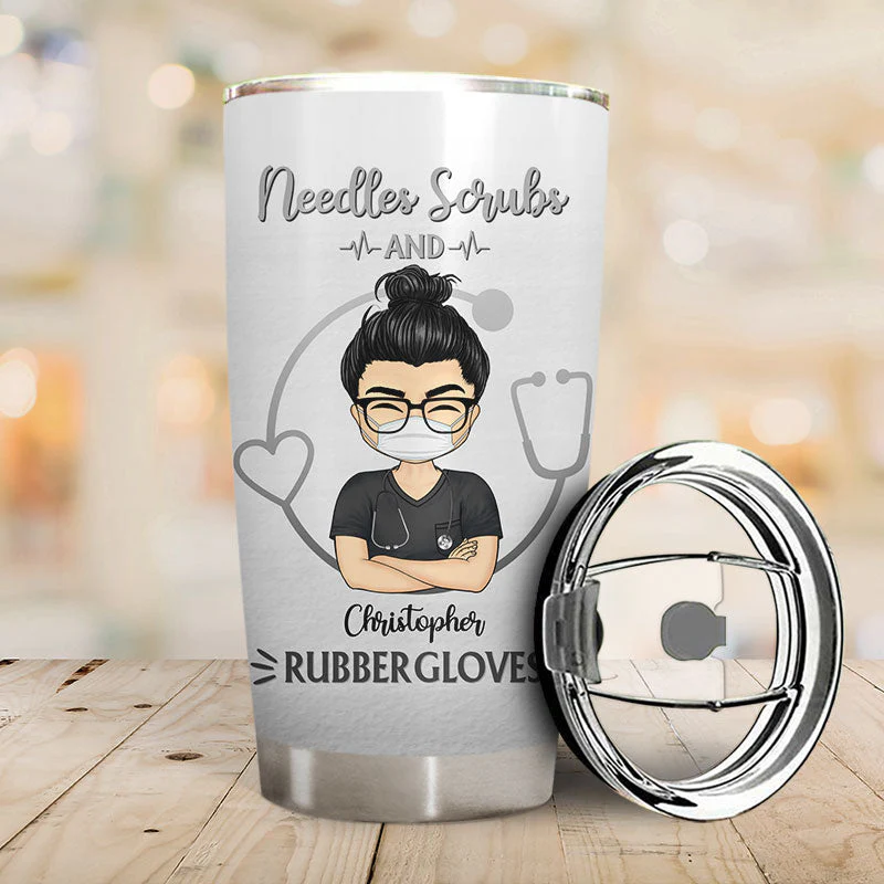 Water Scrubs And Rubber Gloves - Gift For Nurses - Personalized Custom Tumbler - Image 2