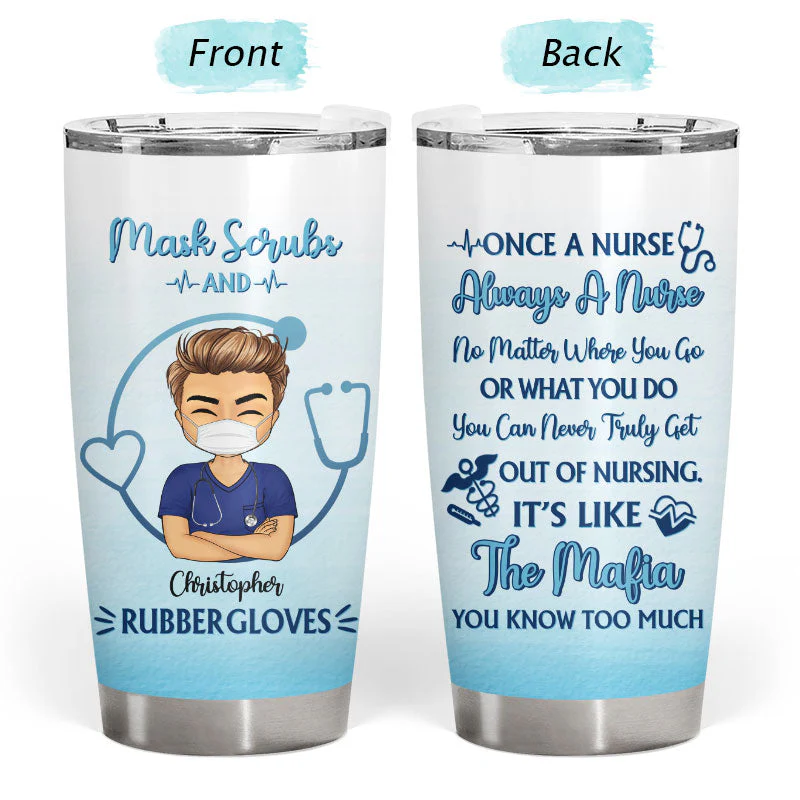 Water Scrubs And Rubber Gloves - Gift For Nurses - Personalized Custom Tumbler - Image 3