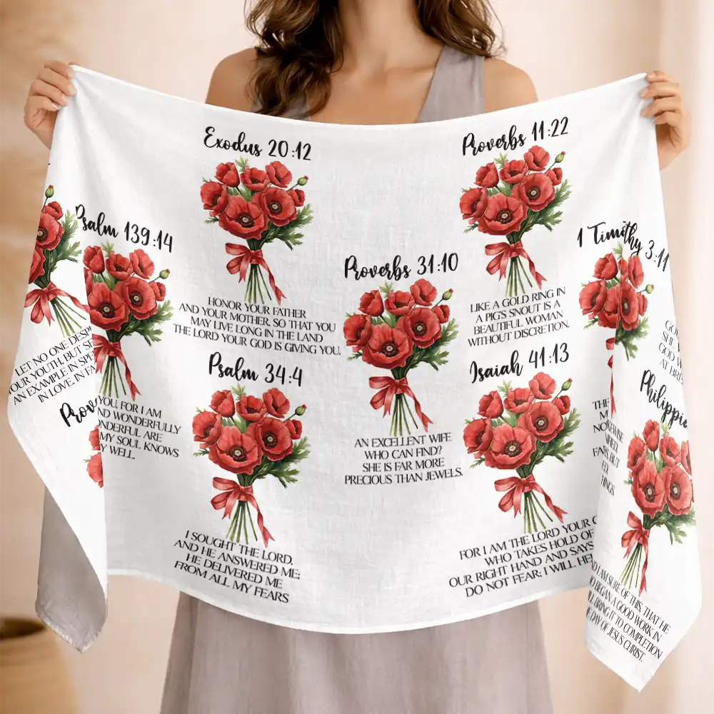 Watercolor Birth Flower Bible Verses For Woman - Personalized Lightweight Soft Shawl - Image 2