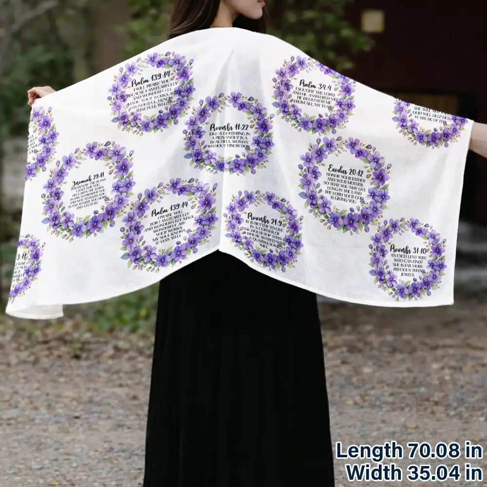 Watercolor Birth Flower Bible Verses For Woman - Personalized Lightweight Soft Shawl - Image 3