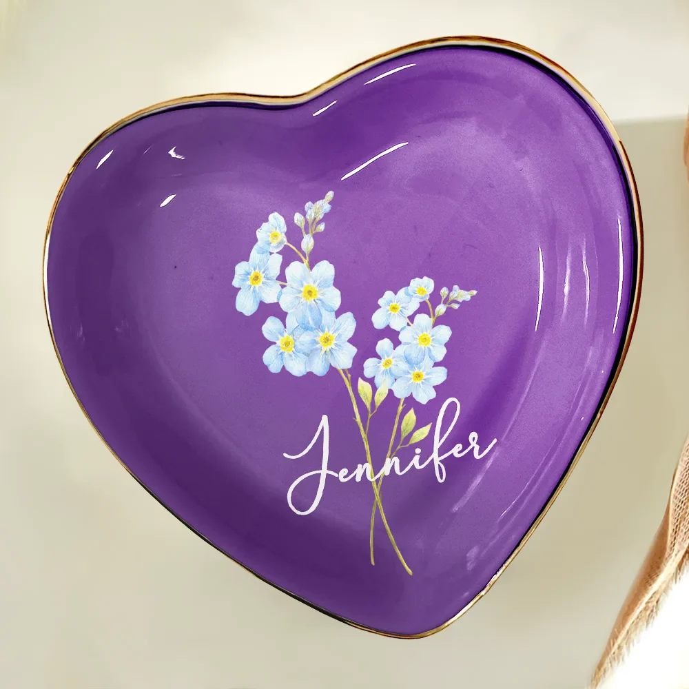 Watercolor Birth Flower Mother Daughter Sister Custom Name - Personalized Ring Dish - Image 5