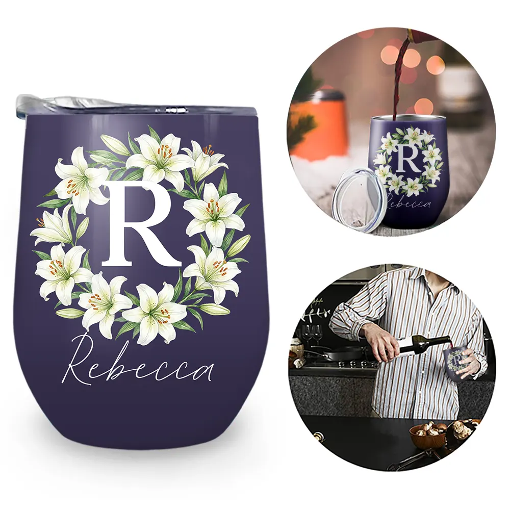 Watercolor Birth Flower Mother Daughter Sister Custom Name - Personalized Wine Tumbler - Image 2