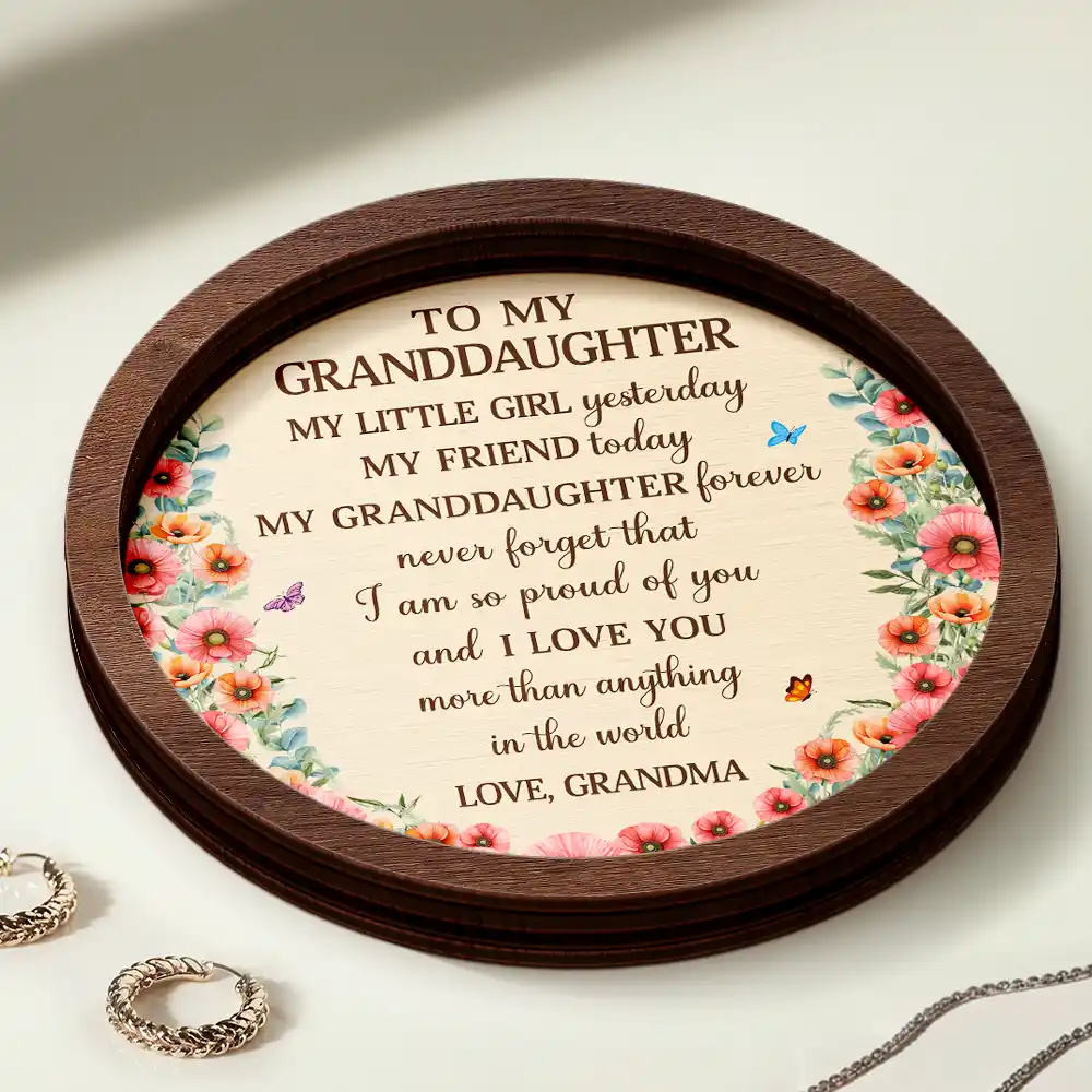 Watercolor Birth Month Flower My Daughter Granddaughter Forever - Personalized 2-Layered Wooden Ring Dish - Image 3
