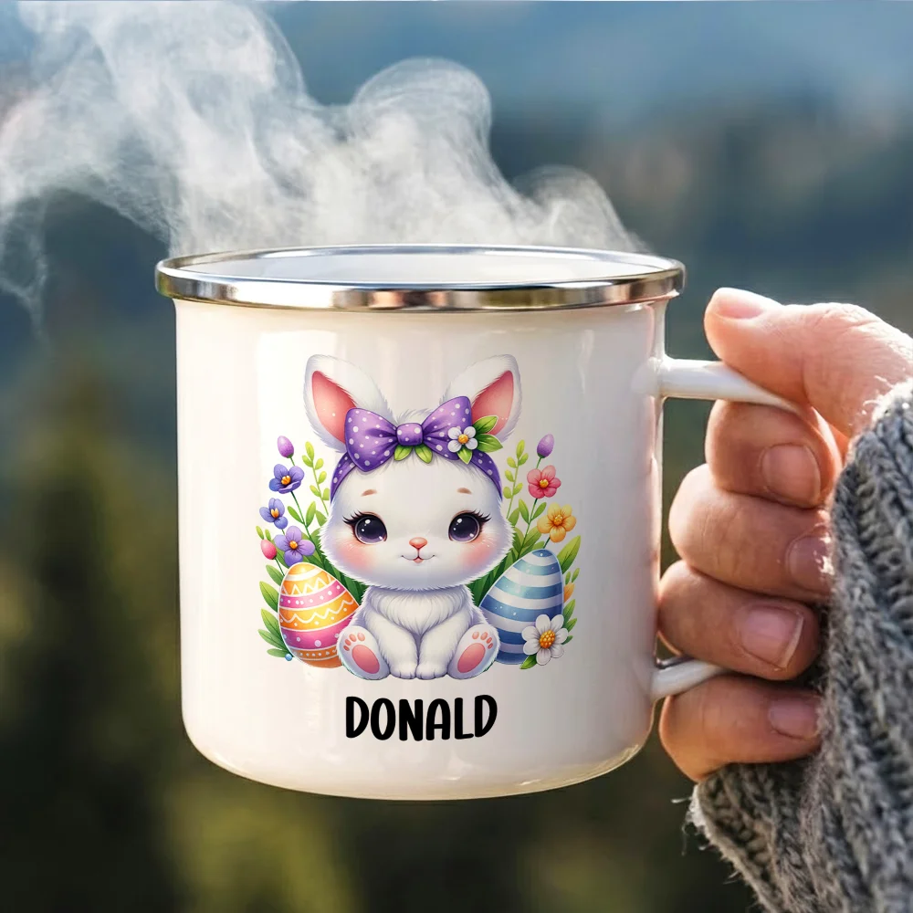 Watercolor Bunny Chicken - Personalized Enamel Mug - Image 3